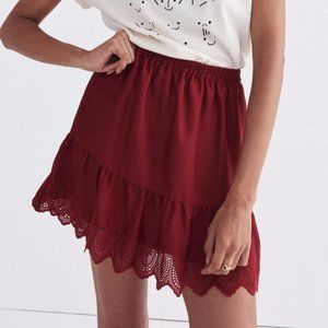 Madewell Duskway Red Silk Eyelet Mini Skirt